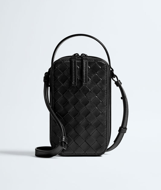 ToBaggy Women's Black Woven Calf Leather Phone Pouch